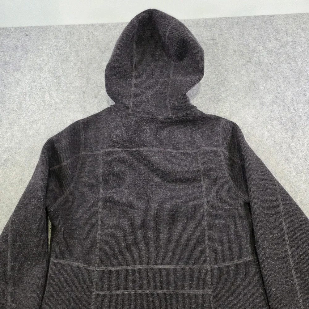L.L.Bean Wooltek Coat Womens L Gray Wool Blend Fleece Hooded Full Zip Mid Length